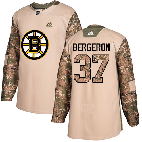 Adidas Bruins #37 Patrice Bergeron Camo Authentic Veterans Day Stitched NHL Jersey